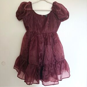 Cosmic Aura maroon dark babydoll dress with puffy sleeves